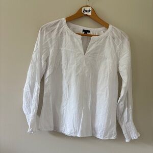 Talbots White Textured 100% Cotton Long Sleeve Blouse women's sz P preworn